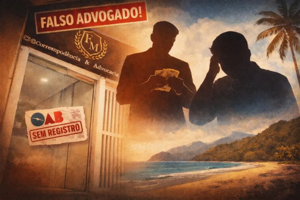 Suspeito se apresentava como advogado em Boiçucanga. Foto gerada por IA.